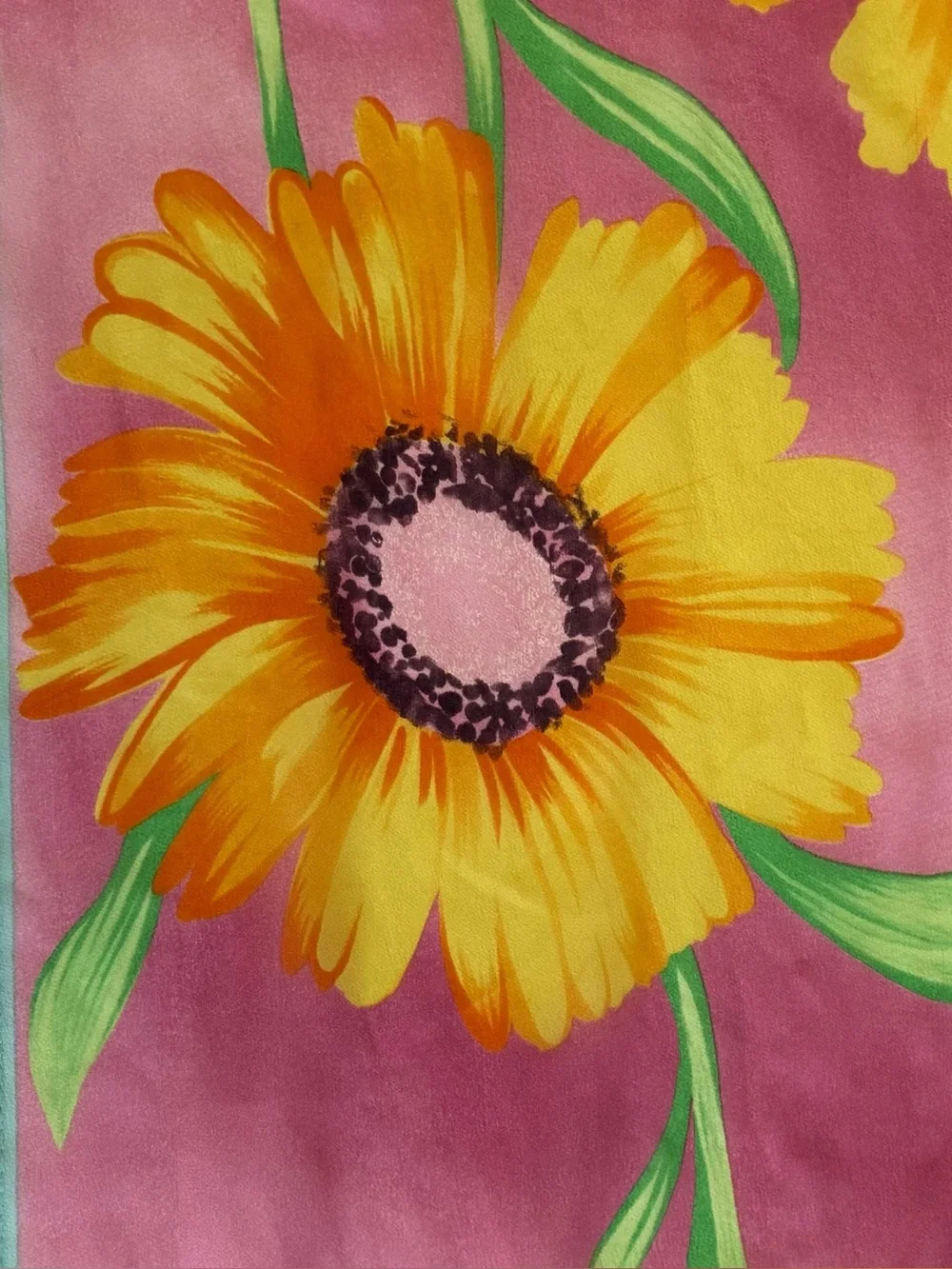 Vintage Ralph Lauren Collection Silk Chiffon Pink Yellow Sunflowers Scarf 13x68
